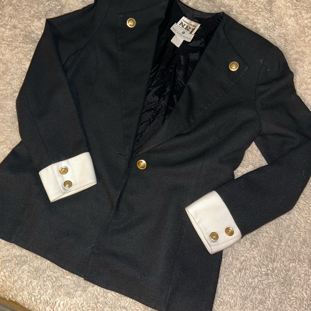 Black Women's Blazer with White Cuffs and Gold Buttons